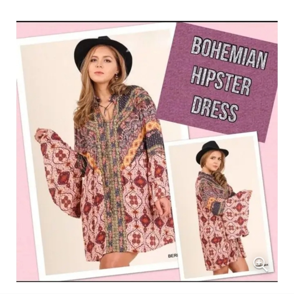 Umgee Pink and Multi Color Bohemian Dress